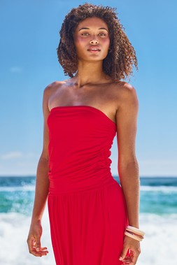 Womens Red Ruched Bandeau Dress £17.60