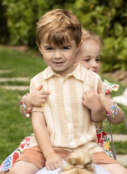 Younger Boys Rust Stripe Cheesecloth Shirt & Shorts Set £14 4