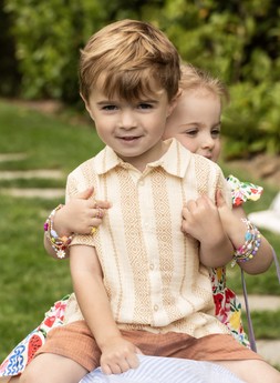 Younger Boys Rust Stripe Cheesecloth Shirt & Shorts Set £14 2