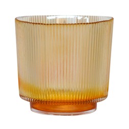 AMBER RIBBED GLASS HOLDER H10.5CM W10.5CM £9.99