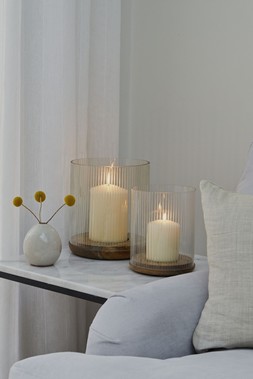 Amelia Ribbed Glass Wooden Candle Holder &pound;39.99