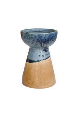 DIPPED BOWEN PILLAR CANDLE HOLDER BLUE AND BROWN H14CM D13CM £13.99