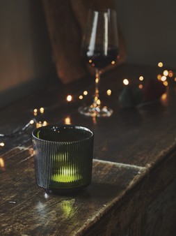 Emerald Ribbed Glass Holder H10.5Cm W10.5Cm &pound;9.99