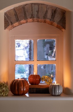 Glazed Pumpkin Tealight Holder Orange H8cm W10cm &pound;6.99, Glazed Pumpkin Tealight Holder Orange &pound;12.99, Glazed Pumpkin Tealight Holder White &pound;6.99