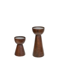 HARVEY WALNUT WOODEN CANDLE HOLDERS SET OF 2 £54.98