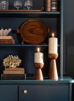 AW25 Ivyline - HARVEY WALNUT WOODEN CANDLE HOLDERS SET OF 2