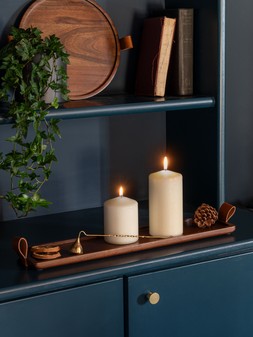 HARVEY WALNUT WOODEN CANDLE TRAY W50CM £39.99