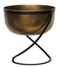 Indoor Kensington Brass Metal Round Planter On Stand H30cm W28cm &pound;69.99
