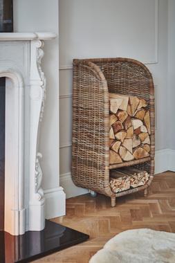 Natural Rattan Log Trolley With Kindling Shelf &pound;229.99