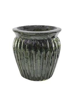 OUTDOOR MORECOTE GREEN GLAZED PLANTER H24CM D24CM £19.99