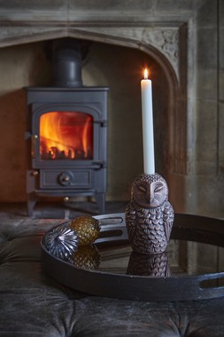 CAST ALUMINIUM OWL CANDLE HOLDER ANTIQUE COPPER