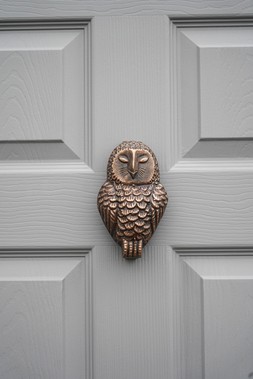 CAST IRON OWL DOOR KNOCKER ANTIQUE BRASS H16CM W9.5CM