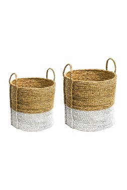 Seagrass Log & Kindling Basket, White, Set Of 2 &pound;129.98