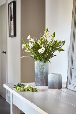 VERRE FROSTED RIBBED GLASS ATLANTIC BLUE TALL VASE H30CM W20CM £39.99