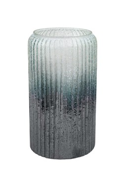 Verre Frosted Ribbed Glass Atlantic Blue Tall Vase H30cm W20cm £39.99