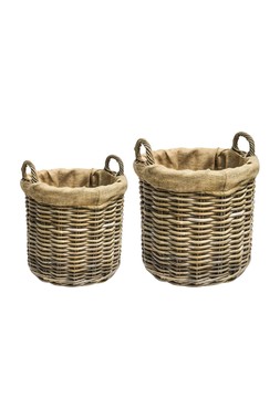 Wicker Log Basket Round Lined Set Of 2 £149.98