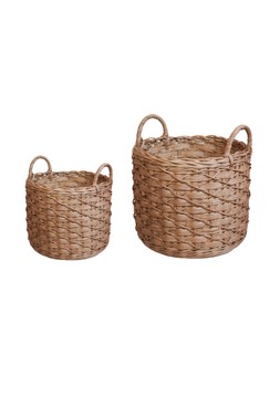 Woven Round Rattan Log Basket With Handles Set Of 2 £149.98