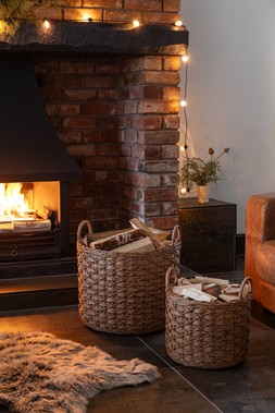WOVEN ROUND RATTAN LOG BASKET WITH HANDLES SET OF 2 £149.98