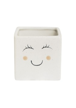 WHITE SQUARE SLEEPY FACE PLANTER H10.5CM D10.5CM