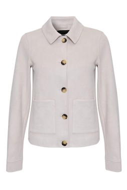 Ecru Cropped Button Up Suedette Shacket
