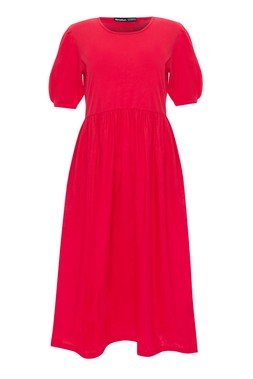 Red Jersey Midi Smock Dress with Pockets