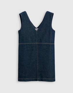 Denim V-Neck Mini Dress in Indigo