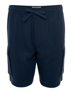Navy Linen Blend Cargo Shorts