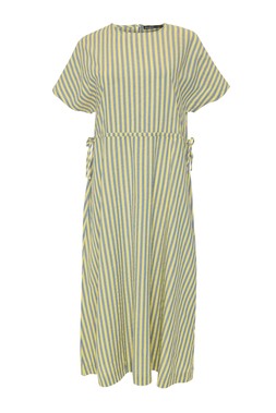 Blue & Yellow Stripe Kimono Sleeve Drawstring Waist Midi Dress Regular price
