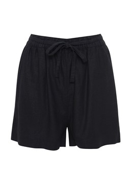 Black Linen Blend Tie Waist Shorts