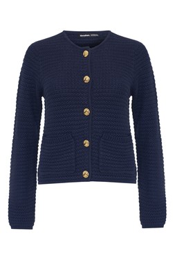 Navy Patch Pocket Crew Neck Cardigan