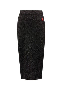 Black with Rainbow Metallic Knit Midi Skirt
