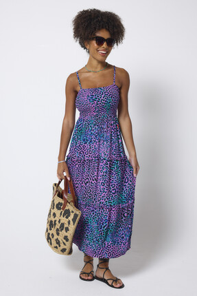 Pink with Green Leopard Ray Bandeau Midi Dress from Scamp & Dude
