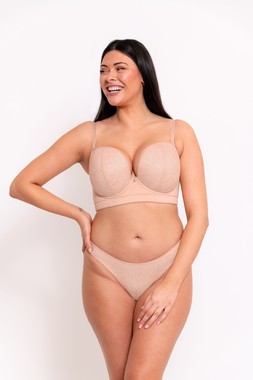 Hey Girls Superplunge Latte Strapless Bra &pound;42, USD 72, EUR 62, CAD 99, Latte Thong &pound;17, USD 37, EUR 31, CAD 46 15