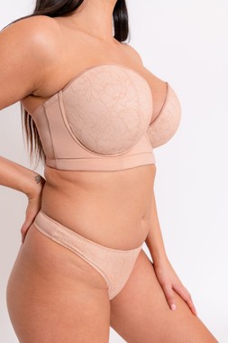 Hey Girls Superplunge Latte Strapless Bra &pound;42, USD 72, EUR 62, CAD 99, Latte Thong &pound;17, USD 37, EUR 31, CAD 46 9
