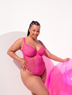 All Night Lace, Plunge Body, Hot Pink/Blush, £52.00, US$92.00, CA$125.00, €78.00, A$125.00