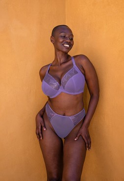 Flare, Full Plunge Side Support Bra , Amethyst Purple, £36.00, US$69.00, CA$96.00, €52.00, A$86.00, Flare, Deep Thong, Amethyst Purple, £19.00, US$35.00, CA$49.00, €30.00, A$48.00