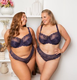 LOVELACE DEEP PURPLE SIDE SUPPORT BALCONY BRA £32 & BRAZILIAN BRIEF £16