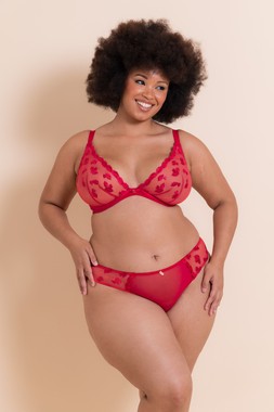 PUCKER UP DEEP LIPSTICK RED PLUNGE BRA £32 €48 & BRAZILIAN BRIEF £16 €25