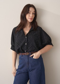 Louella Broderie Anglaise Top – Black, £89