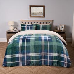 OHS Hudson Check Fleece Duvet Set - Navy/Green - Double £24