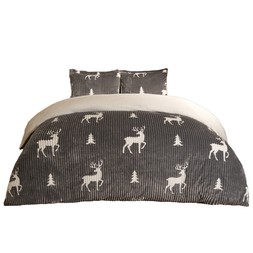OHS Cosy Stag Ribbed Fleece Duvet Set - Grey - King £31