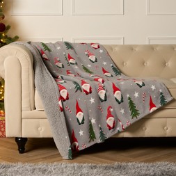 OHS Christmas Gonk Printed Throw - Grey-£11