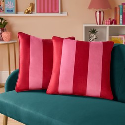 OHS Matte Velvet Stripe Cushion Covers - Pink/Red - £11