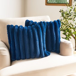 OHS Jumbo Faux Fur Rib Cushion Covers - Navy