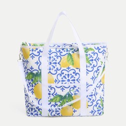OHS Lemon Print Picnic Bag - White/Blue - £8.50