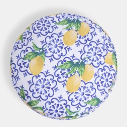 OHS Indoor/Outdoor Round Lemon Print Filled Cushion - White/Blue - £18
