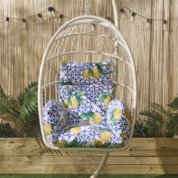 OHS Lemon Print Egg Chair Cushion with Headrest - White/Blue - £36