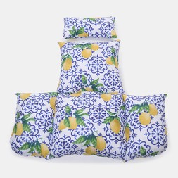 OHS Lemon Print Egg Chair Cushion with Headrest - White/Blue - £36