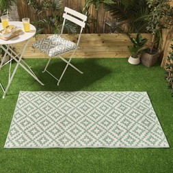 OHS Geometric Print Outdoor Rug - Sage/White - £8.50