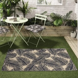 OHS Outdoor Palm Leaf Print Rug - Monochrome - £8.50